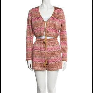 NWT House Of Harlow 1960 Crochet Knit Chevron Cropped Top & Short Two Pieces Set
